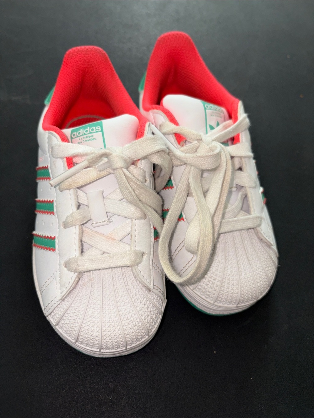 🔥 adidas Superstar Toddler Sneakers White Green Coral Size 8K GV6991